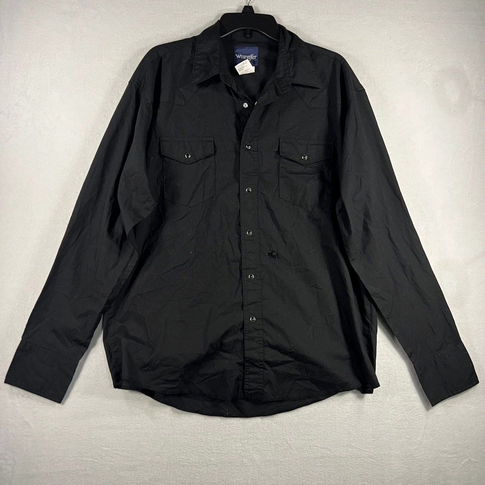 Distressed Wrangler Black Long Sleeve Western Snap Button Shirt Men's Large